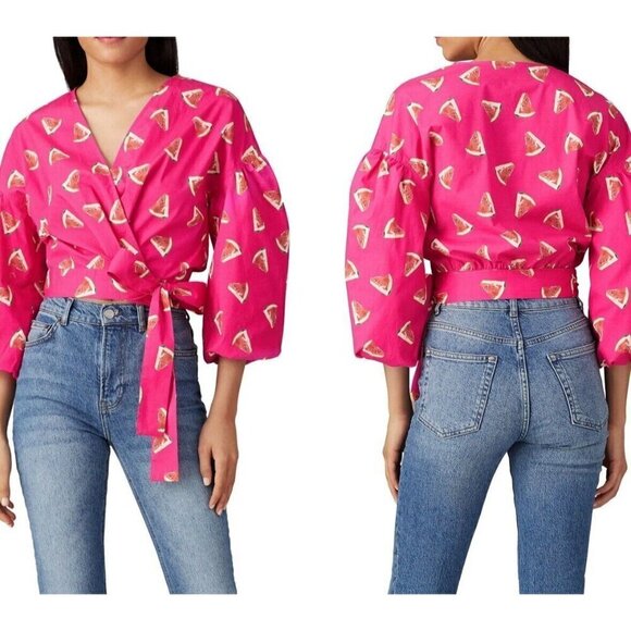 Color Me Courtney Top Women Large Pink Barbie Watermelon Wrap Blouse MSRP:$115 - Picture 1 of 10